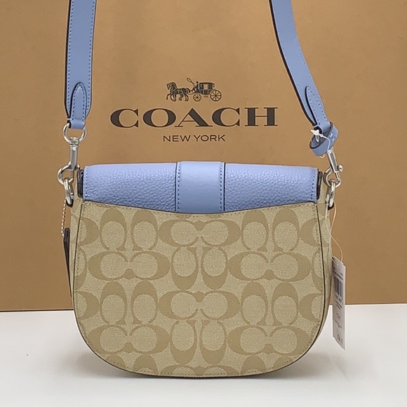 COACH Georgie Saddle Bag In Signature Canvas 
Silver/Light Khaki/Marble Blue - Picture 8 of 15
